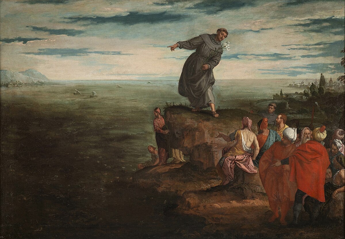 Pintura de Paolo Veronese: Santo Antônio pregando aos peixes